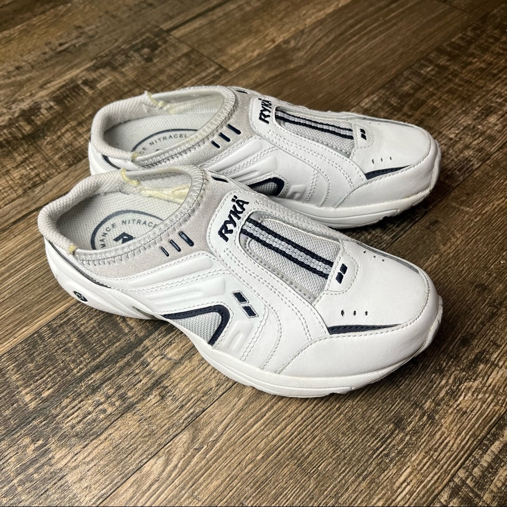 Ryka White and Navy Slip-On Sneakers